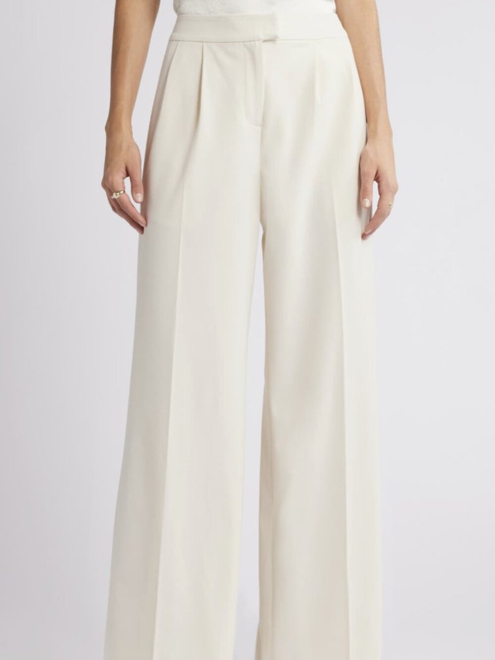 OPEN EDIT Mid Rise Pleated Wide Leg Trousers | Ivory Dove | Size 2